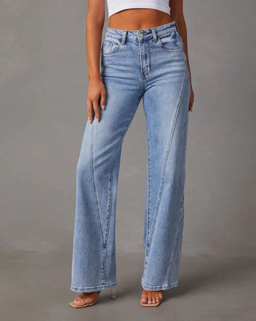 Light Blue Cotton Wide Leg Jeans