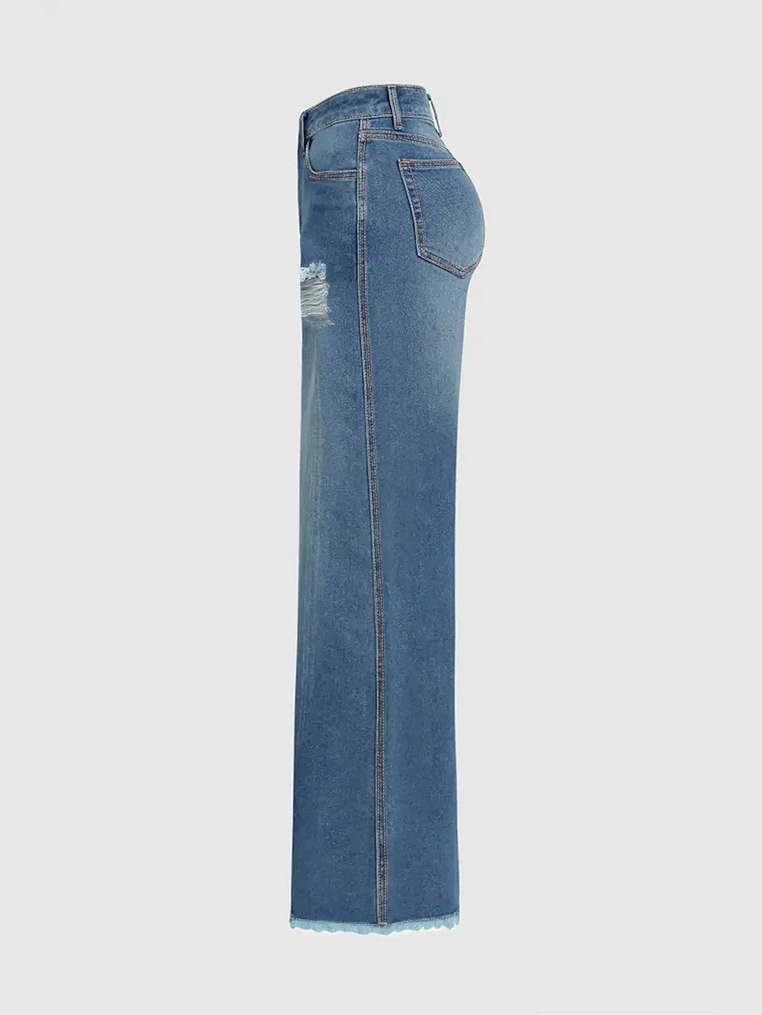 Blue High Waist Wide Leg Ripped Jeans