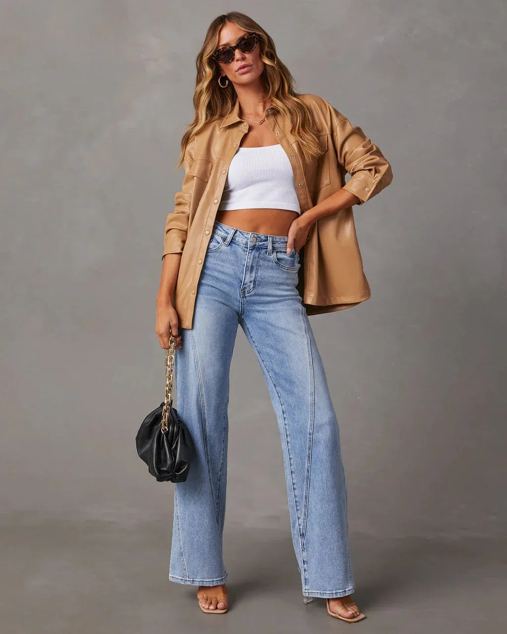 Light Blue Cotton Wide Leg Jeans