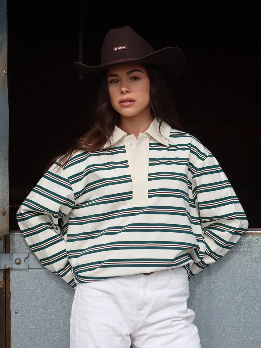 Striped Long Sleeve Polo Top