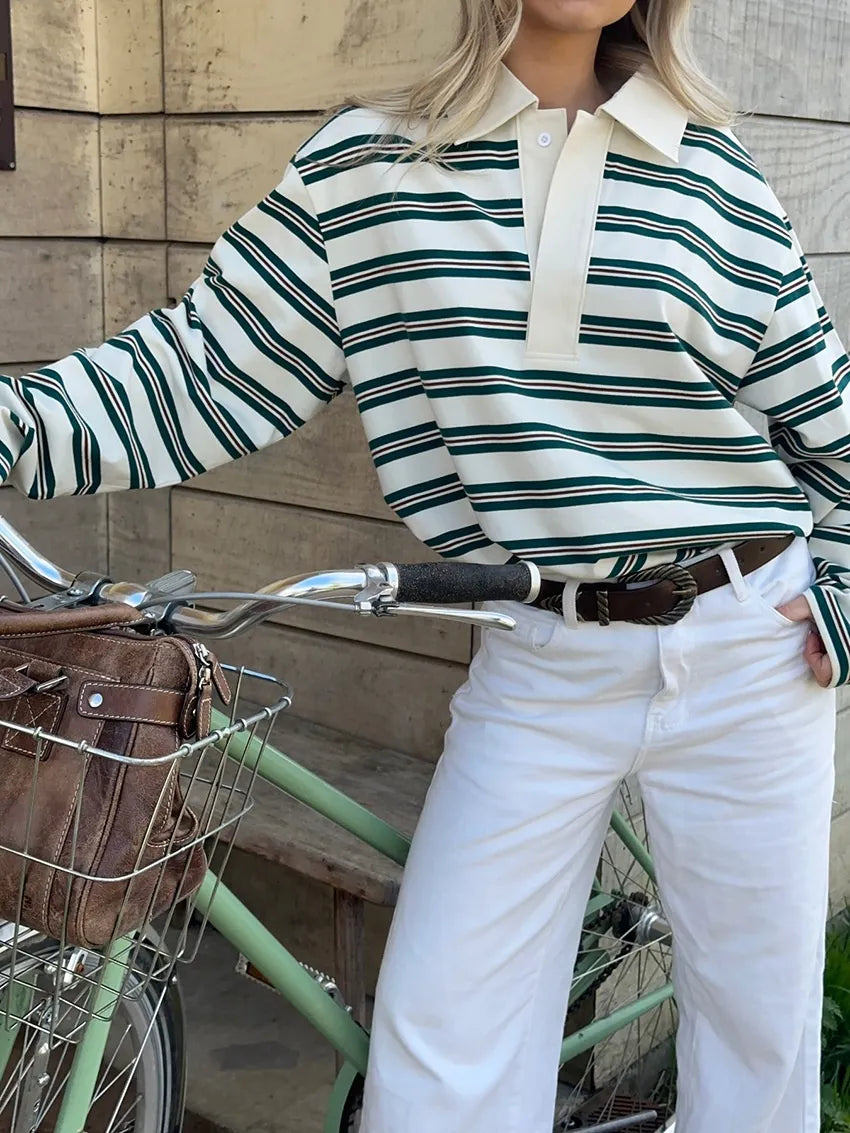 Striped Long Sleeve Polo Top