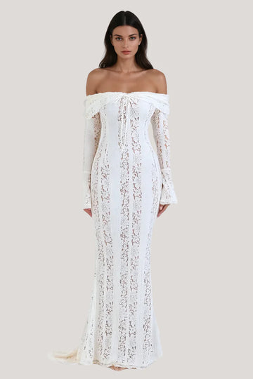 White Lace Off Shoulder Maxi Dress
