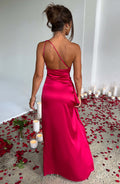 Vestido Maxi de Um Ombro Isadora™ Cetim Elegante Fenda Alta Ajustável Versátil