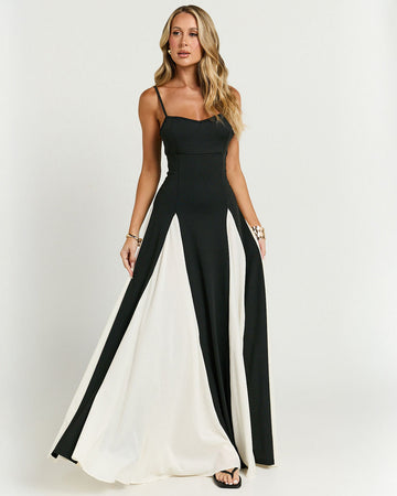 Black and White Panel Maxi Dress with Thin Straps