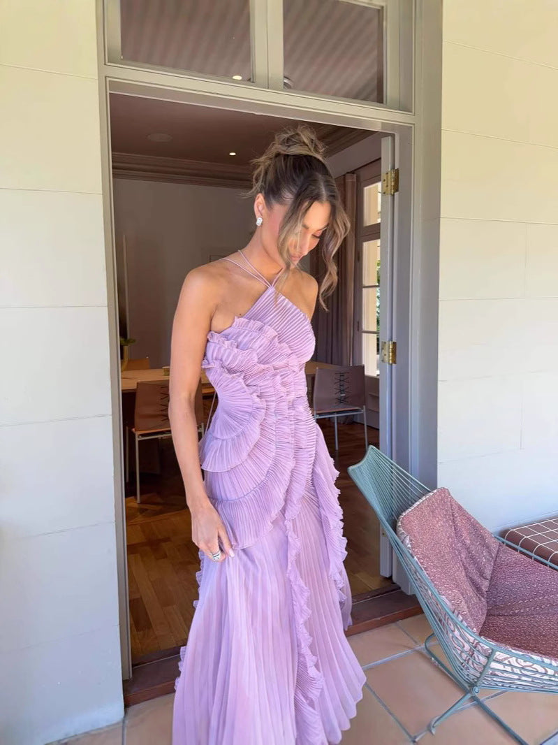 Vestido Isadora™ com Babados Deslumbrantes Lilás para Festas e Eventos Especiais