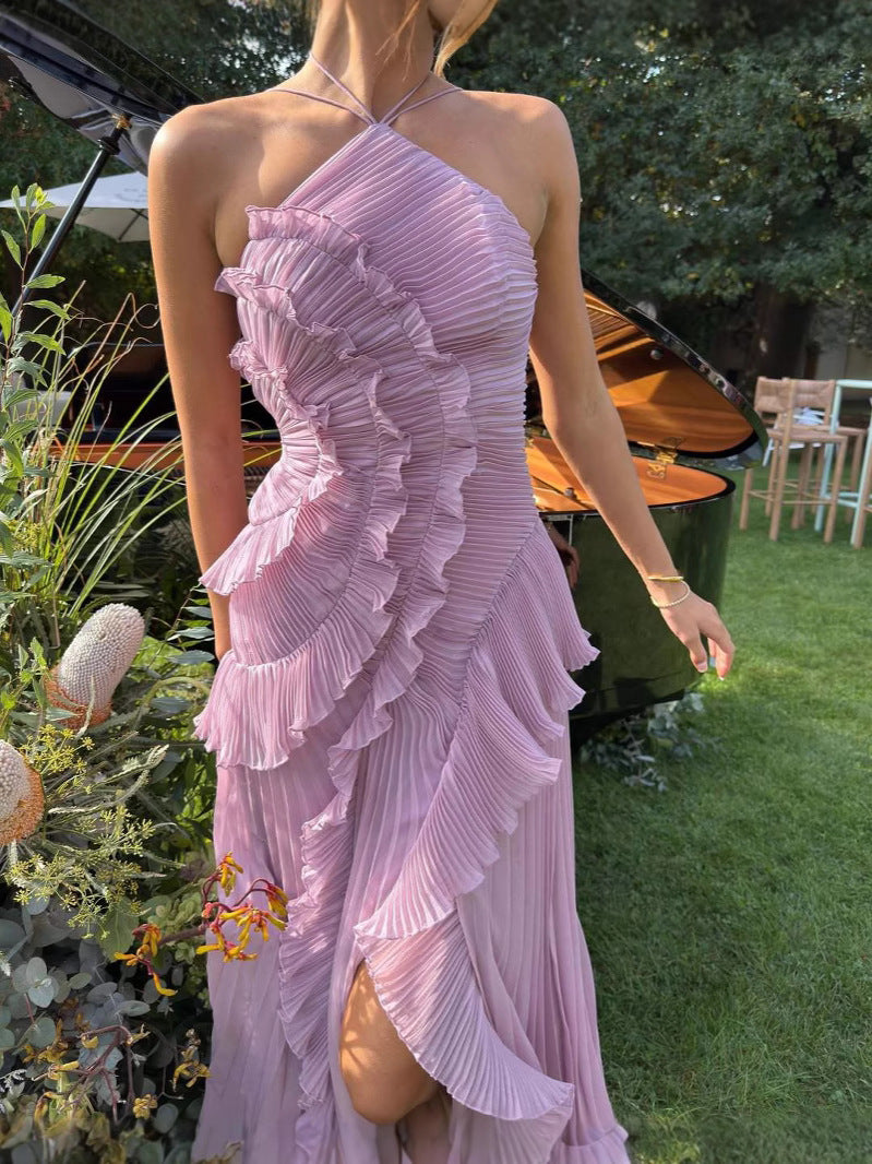Vestido Isadora™ com Babados Deslumbrantes Lilás para Festas e Eventos Especiais